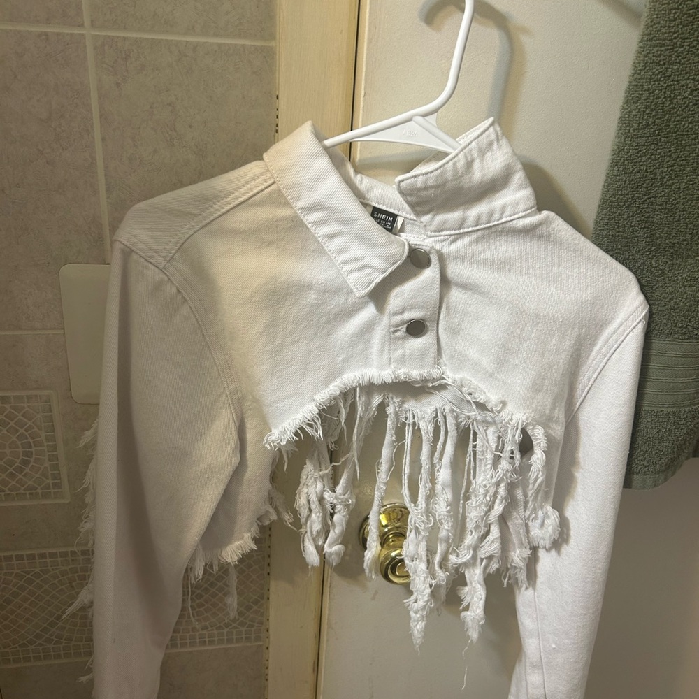 This is an Shein product, White, cropped jacket